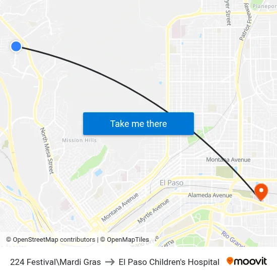 224 Festival\Mardi Gras to El Paso Children's Hospital map