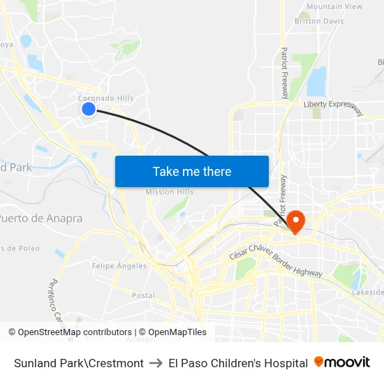 Sunland Park\Crestmont to El Paso Children's Hospital map