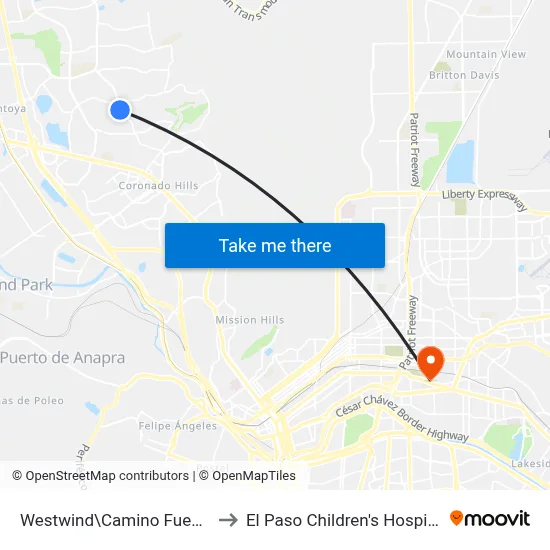 Westwind\Camino Fuente to El Paso Children's Hospital map