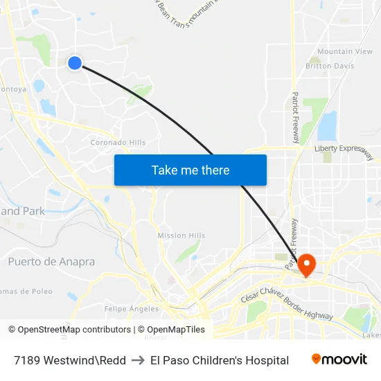 7189 Westwind\Redd to El Paso Children's Hospital map