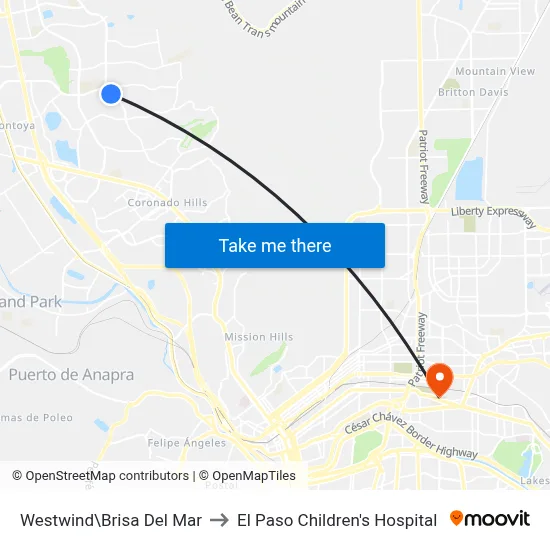Westwind\Brisa Del Mar to El Paso Children's Hospital map