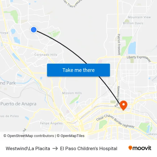Westwind\La Placita to El Paso Children's Hospital map