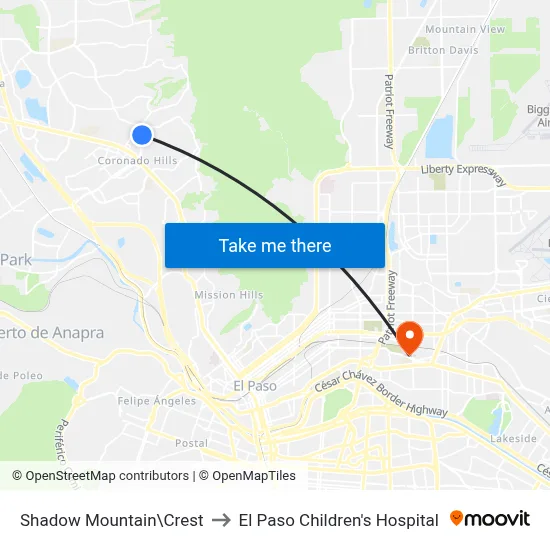 Shadow Mountain\Crest to El Paso Children's Hospital map