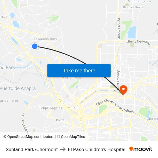 Sunland Park\Chermont to El Paso Children's Hospital map