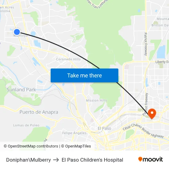 Doniphan\Mulberry to El Paso Children's Hospital map