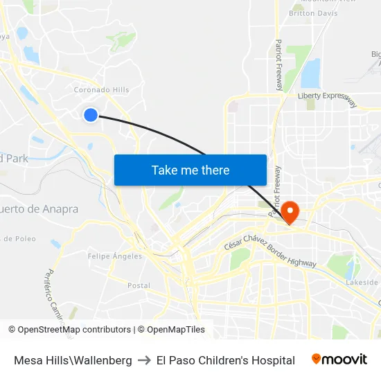Mesa Hills\Wallenberg to El Paso Children's Hospital map