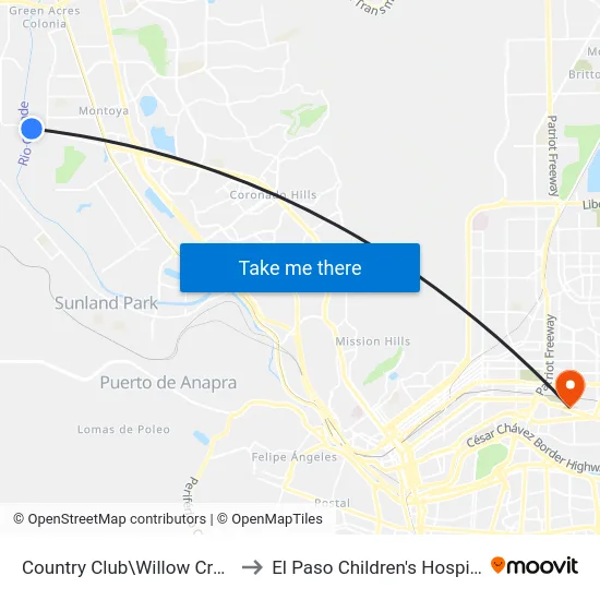 Country Club\Willow Creek to El Paso Children's Hospital map