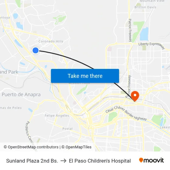 Sunland Plaza 2nd Bs. to El Paso Children's Hospital map