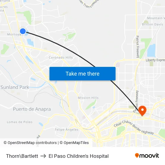 Thorn\Bartlett to El Paso Children's Hospital map
