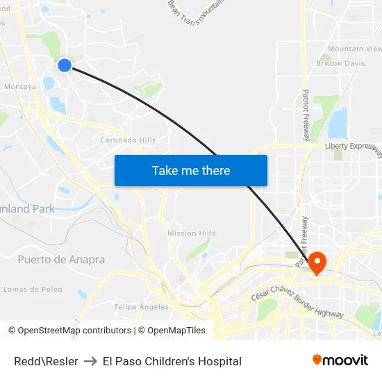 Redd\Resler to El Paso Children's Hospital map
