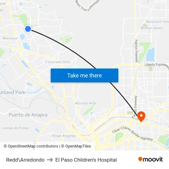 Redd\Arredondo to El Paso Children's Hospital map