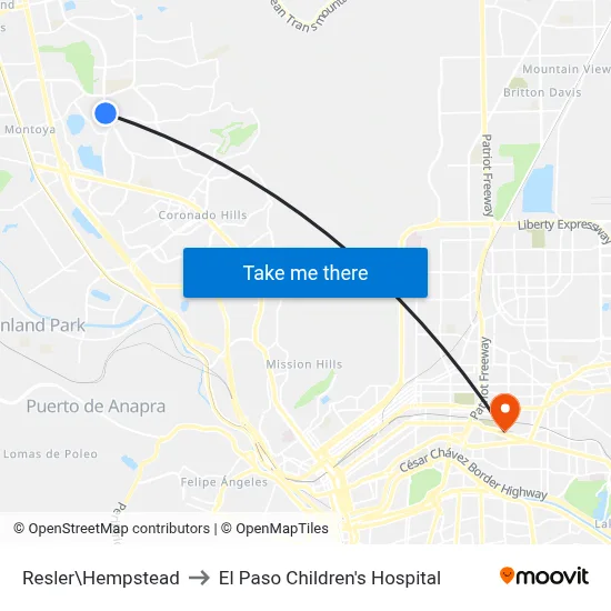 Resler\Hempstead to El Paso Children's Hospital map