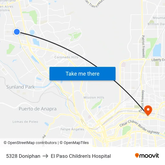 5328 Doniphan to El Paso Children's Hospital map