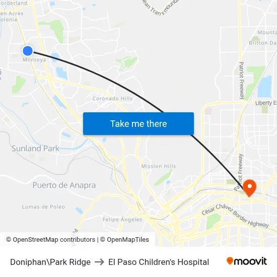 Doniphan\Park Ridge to El Paso Children's Hospital map