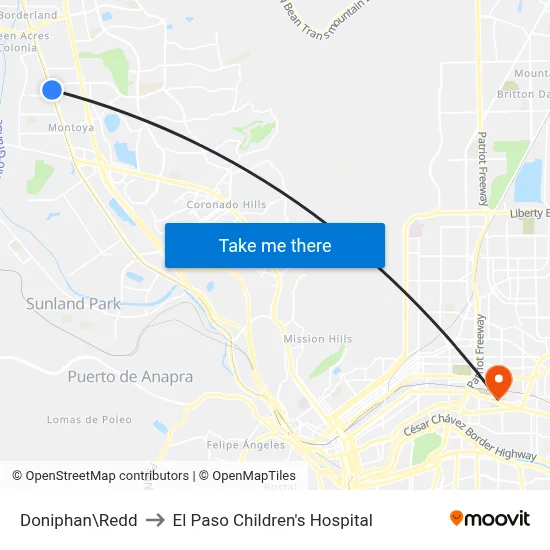 Doniphan\Redd to El Paso Children's Hospital map