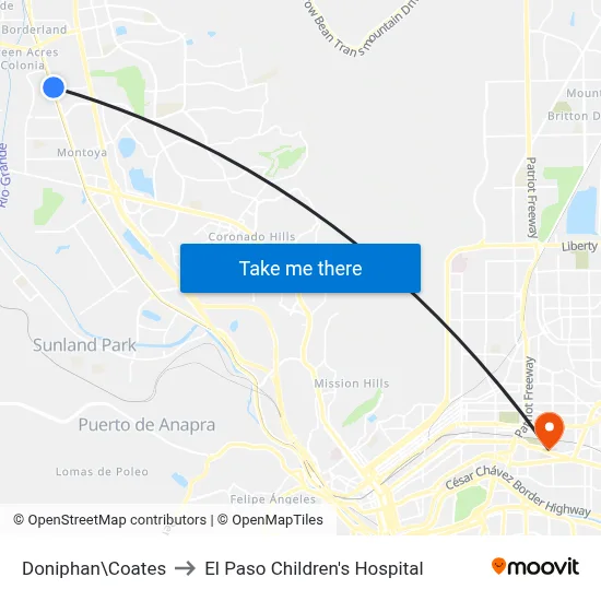 Doniphan\Coates to El Paso Children's Hospital map