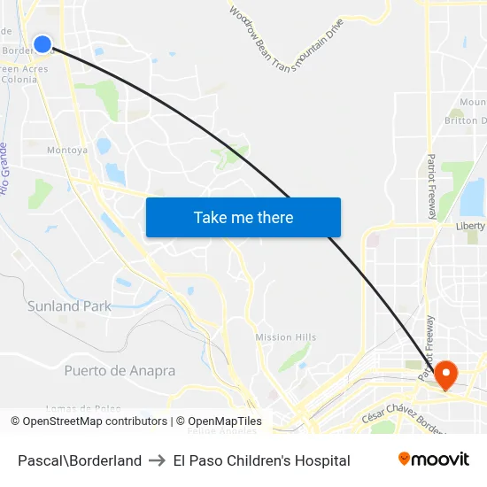 Pascal\Borderland to El Paso Children's Hospital map