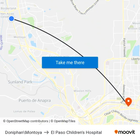 Doniphan\Montoya to El Paso Children's Hospital map