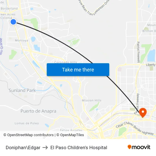 Doniphan\Edgar to El Paso Children's Hospital map