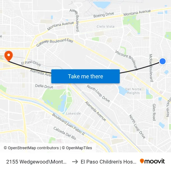 2155 Wedgewood\Montwood to El Paso Children's Hospital map