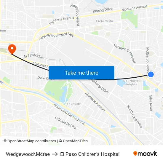Wedgewood\Mcrae to El Paso Children's Hospital map