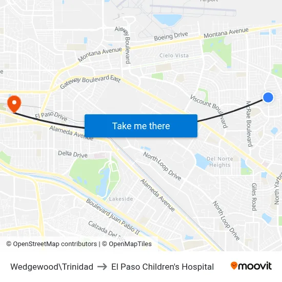 Wedgewood\Trinidad to El Paso Children's Hospital map