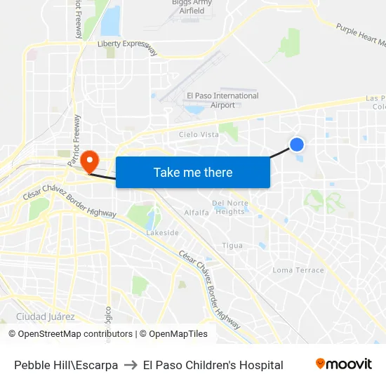 Pebble Hill\Escarpa to El Paso Children's Hospital map