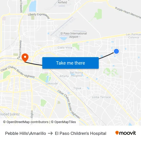 Pebble Hills\Amarillo to El Paso Children's Hospital map