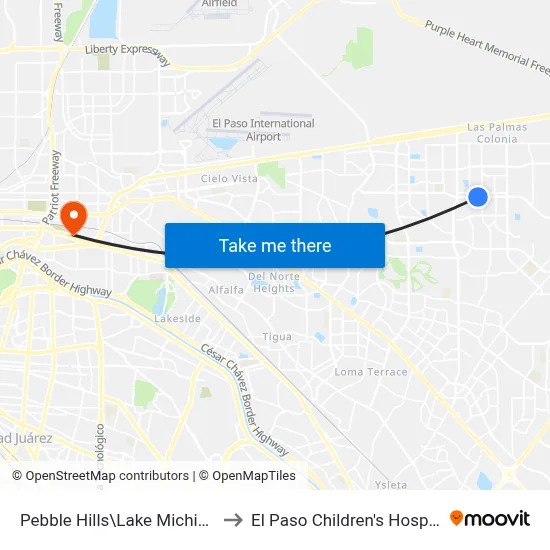 Pebble Hills\Lake Michigan to El Paso Children's Hospital map