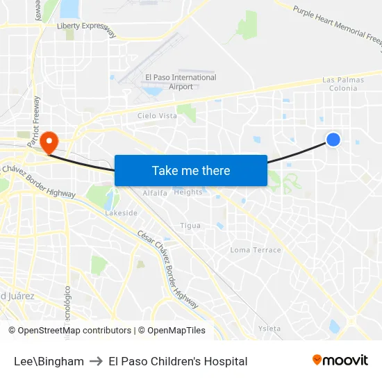 Lee\Bingham to El Paso Children's Hospital map