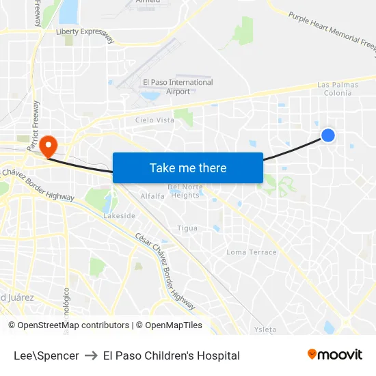 Lee\Spencer to El Paso Children's Hospital map
