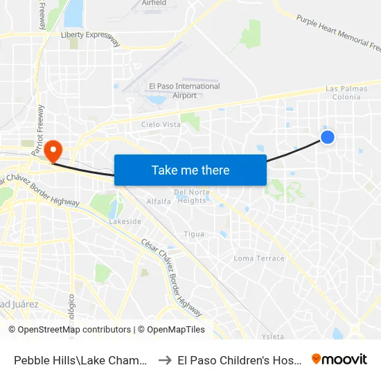 Pebble Hills\Lake Champlain to El Paso Children's Hospital map