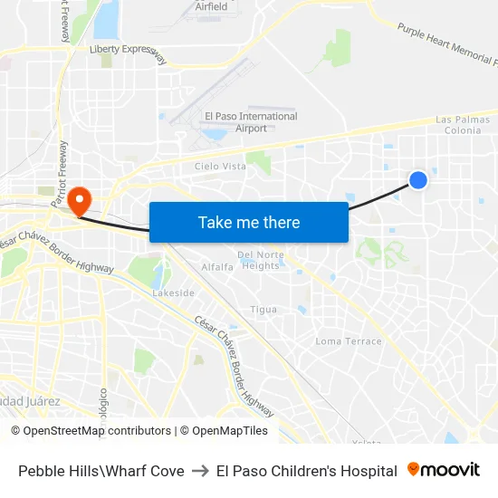Pebble Hills\Wharf Cove to El Paso Children's Hospital map