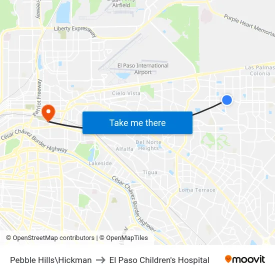 Pebble Hills\Hickman to El Paso Children's Hospital map