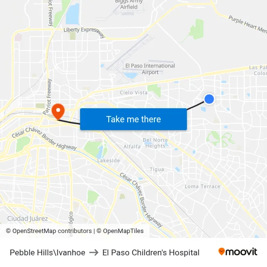 Pebble Hills\Ivanhoe to El Paso Children's Hospital map