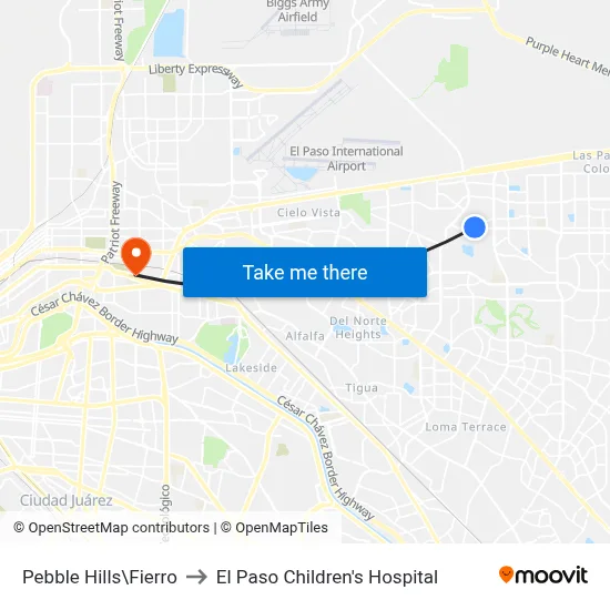 Pebble Hills\Fierro to El Paso Children's Hospital map