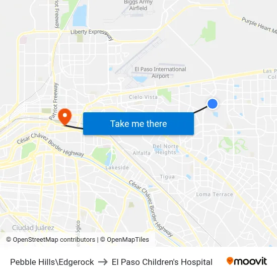 Pebble Hills\Edgerock to El Paso Children's Hospital map