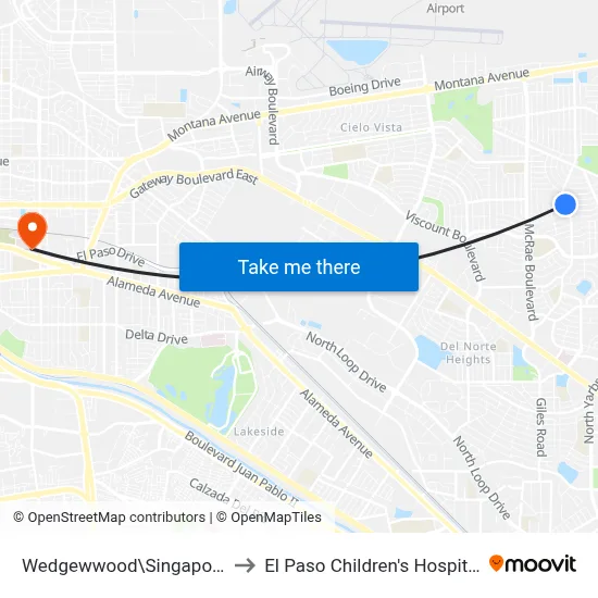 Wedgewwood\Singapore to El Paso Children's Hospital map