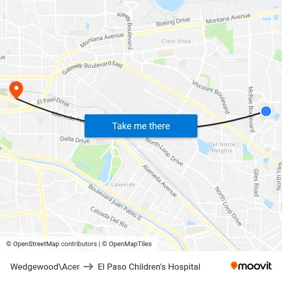 Wedgewood\Acer to El Paso Children's Hospital map