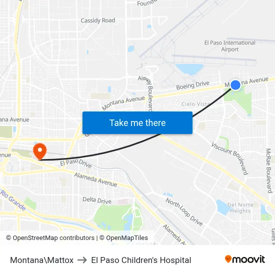 Montana\Mattox to El Paso Children's Hospital map