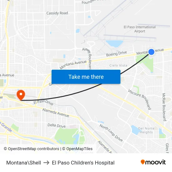Montana\Shell to El Paso Children's Hospital map
