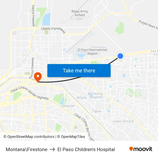 Montana\Firestone to El Paso Children's Hospital map