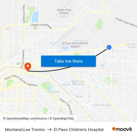Montana\Lee Trevino to El Paso Children's Hospital map