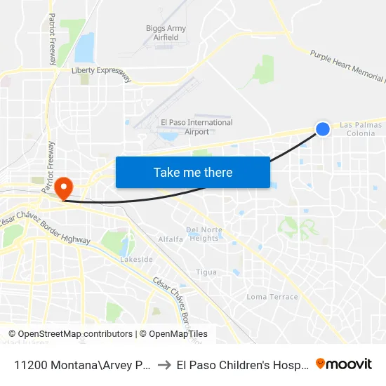 11200 Montana\Arvey Park to El Paso Children's Hospital map