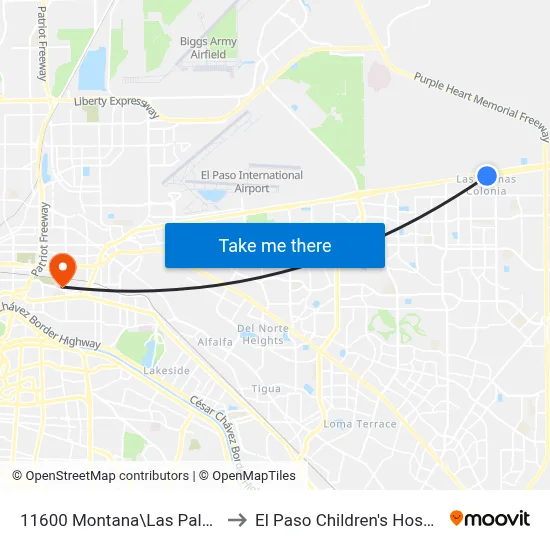 11600 Montana\Las Palmas to El Paso Children's Hospital map