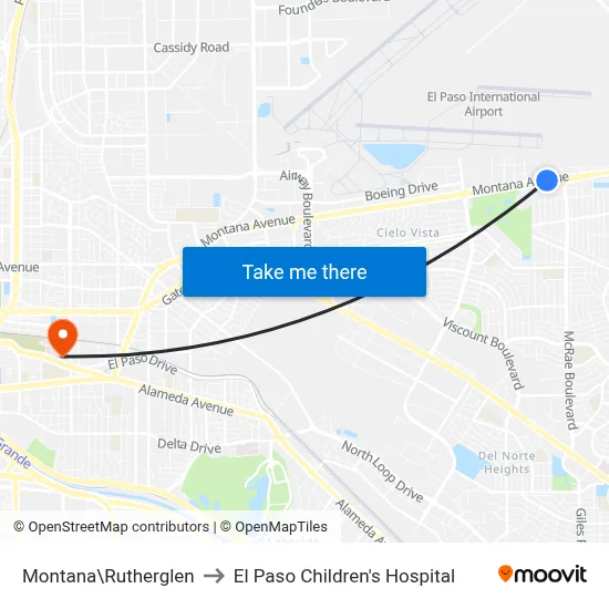 Montana\Rutherglen to El Paso Children's Hospital map
