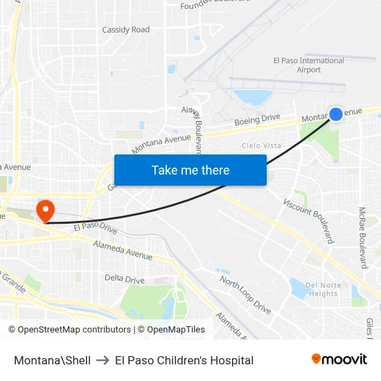 Montana\Shell to El Paso Children's Hospital map