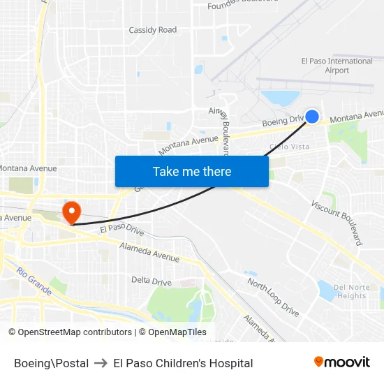 Boeing\Postal to El Paso Children's Hospital map