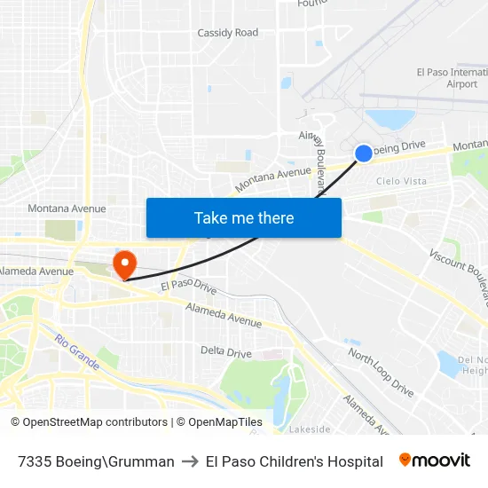 7335 Boeing\Grumman to El Paso Children's Hospital map