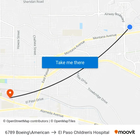 6789 Boeing\American to El Paso Children's Hospital map